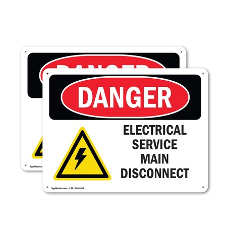 Signmission Electrical Service Main Disconnect Danger Sign, Aluminum, 14in W x 10in L, 2PK OS-2PACK-DS-A-1014-L-2214